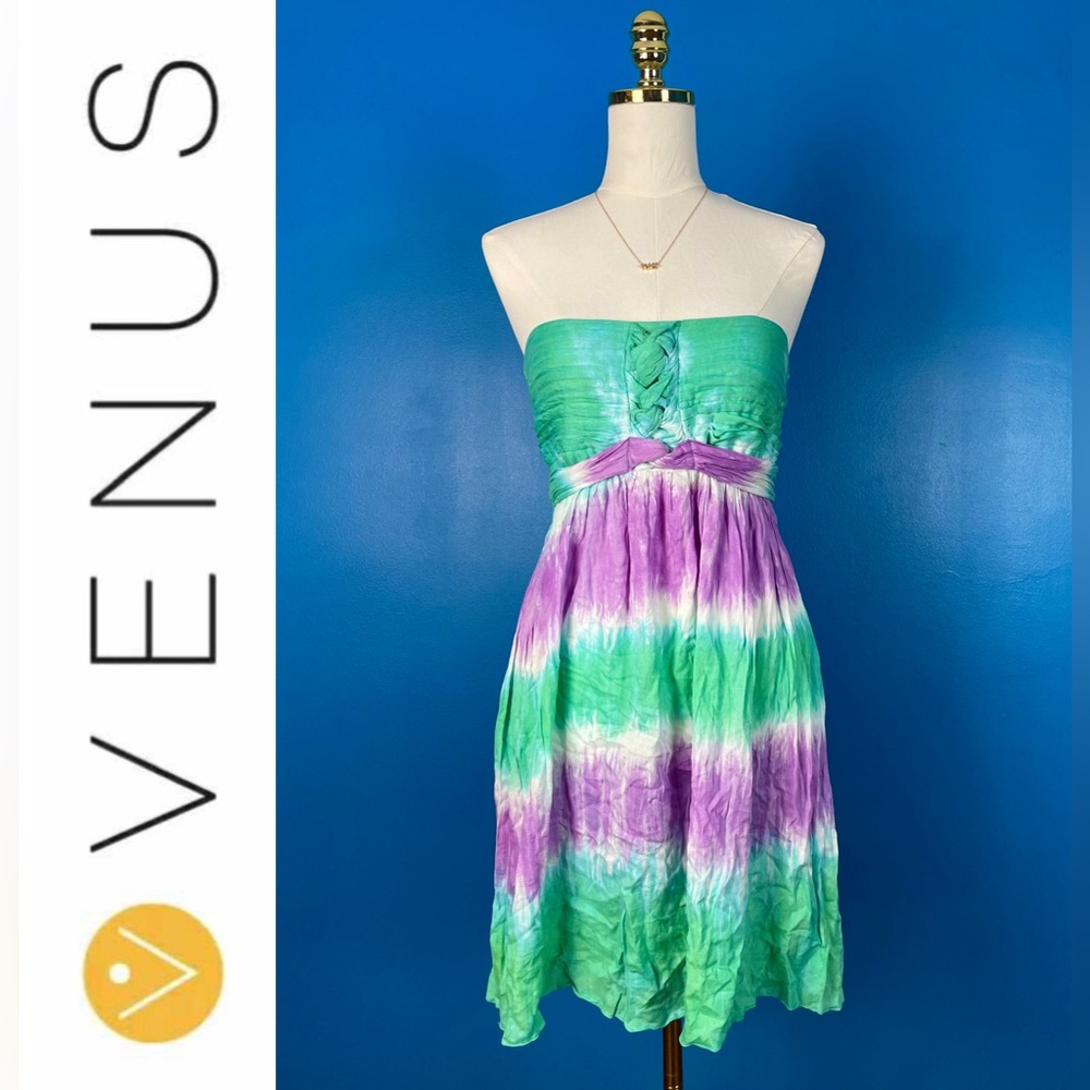 VENUS Tie-Dye Smocked Strapless Dress, Size Small